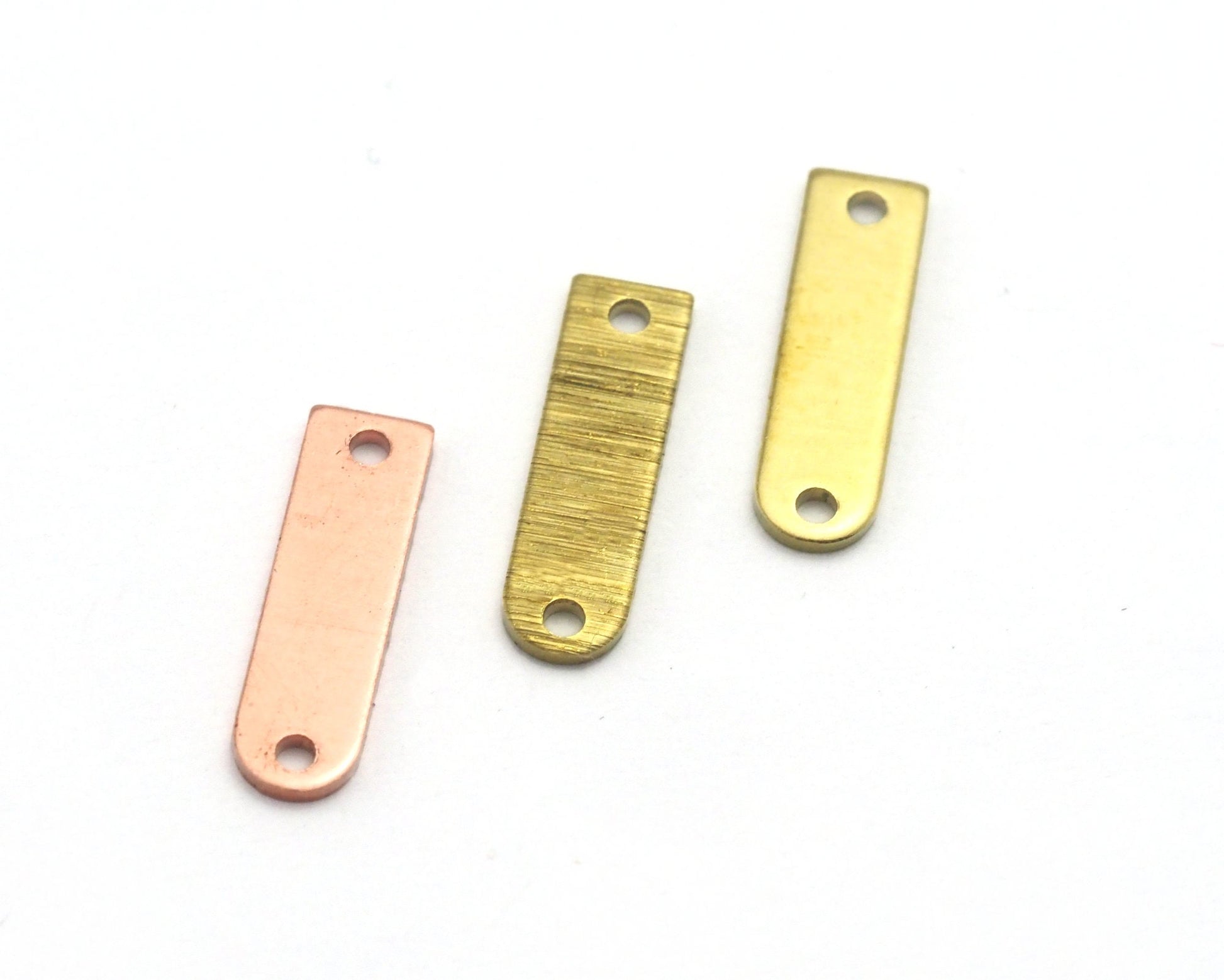 Rectangle connector charms findings (one side round edge) 4x14mm (States of the moon) Copper - raw brass - brushed brass 2 holes 4459