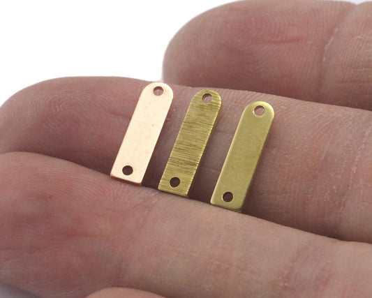 Rectangle connector charms findings (one side round edge) 4x14mm (States of the moon) Copper - raw brass - brushed brass 2 holes 4459