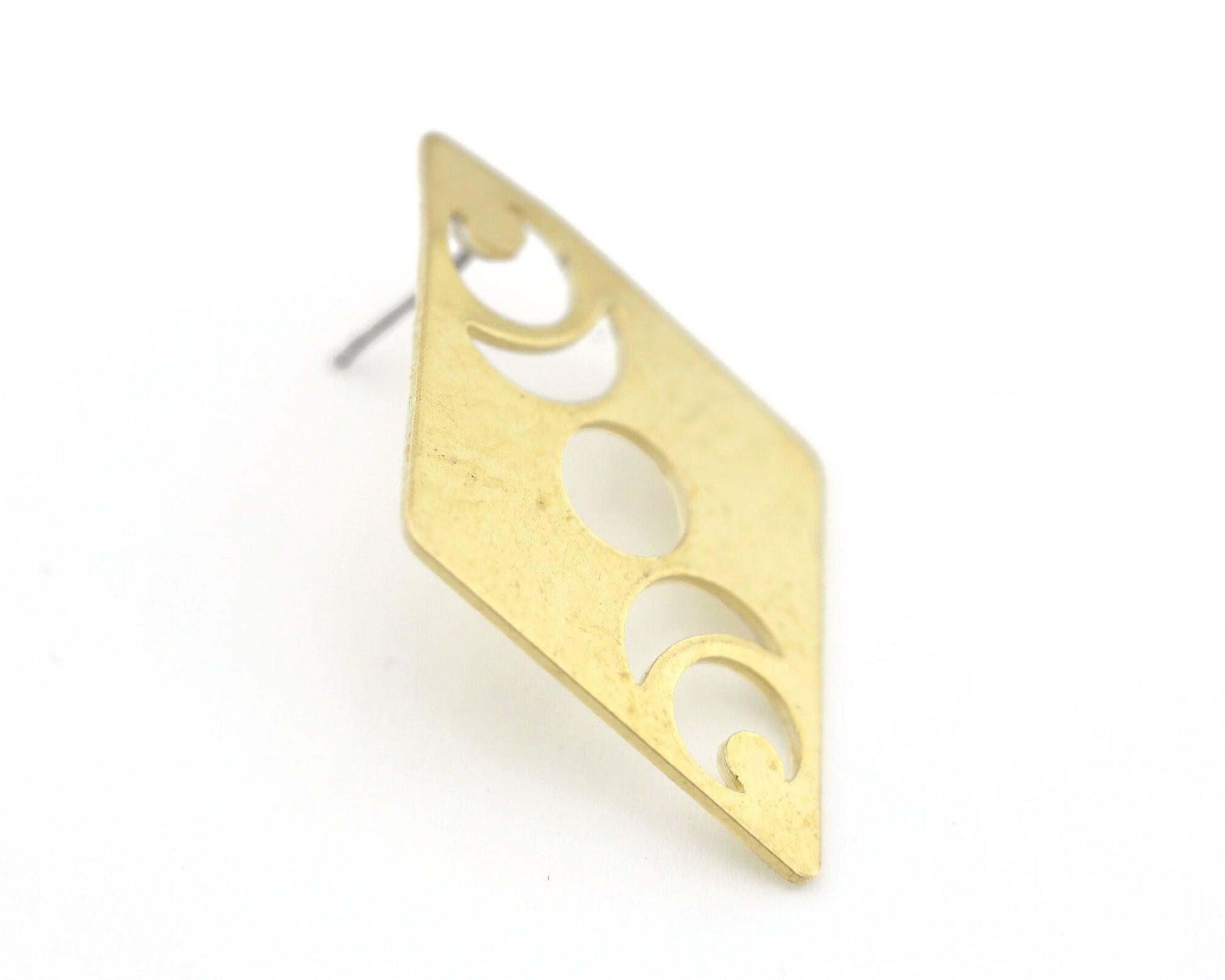Rhombus Earring Stud Posts States of the moon , Raw brass , 40x26mm 4560