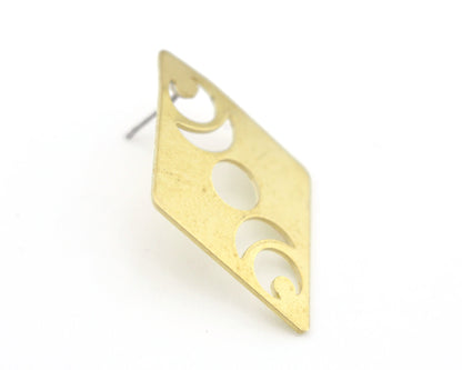 Rhombus Earring Stud Posts States of the moon , Raw brass , 40x26mm 4560
