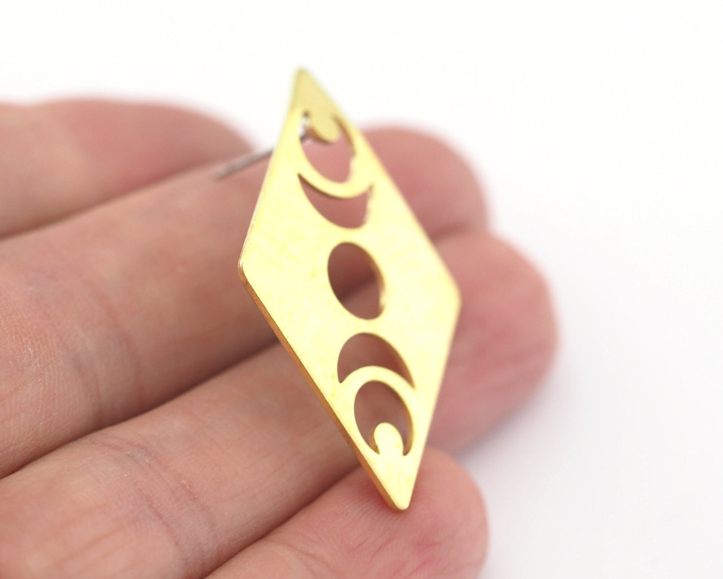 Rhombus Earring Stud Posts States of the moon , Raw brass , 40x26mm 4560