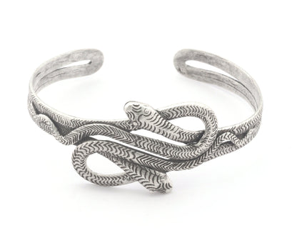 Snakes Bracelet Antique Silver Plated Brass (55 - 70 mm inner size - Adjustable ) OZ4561