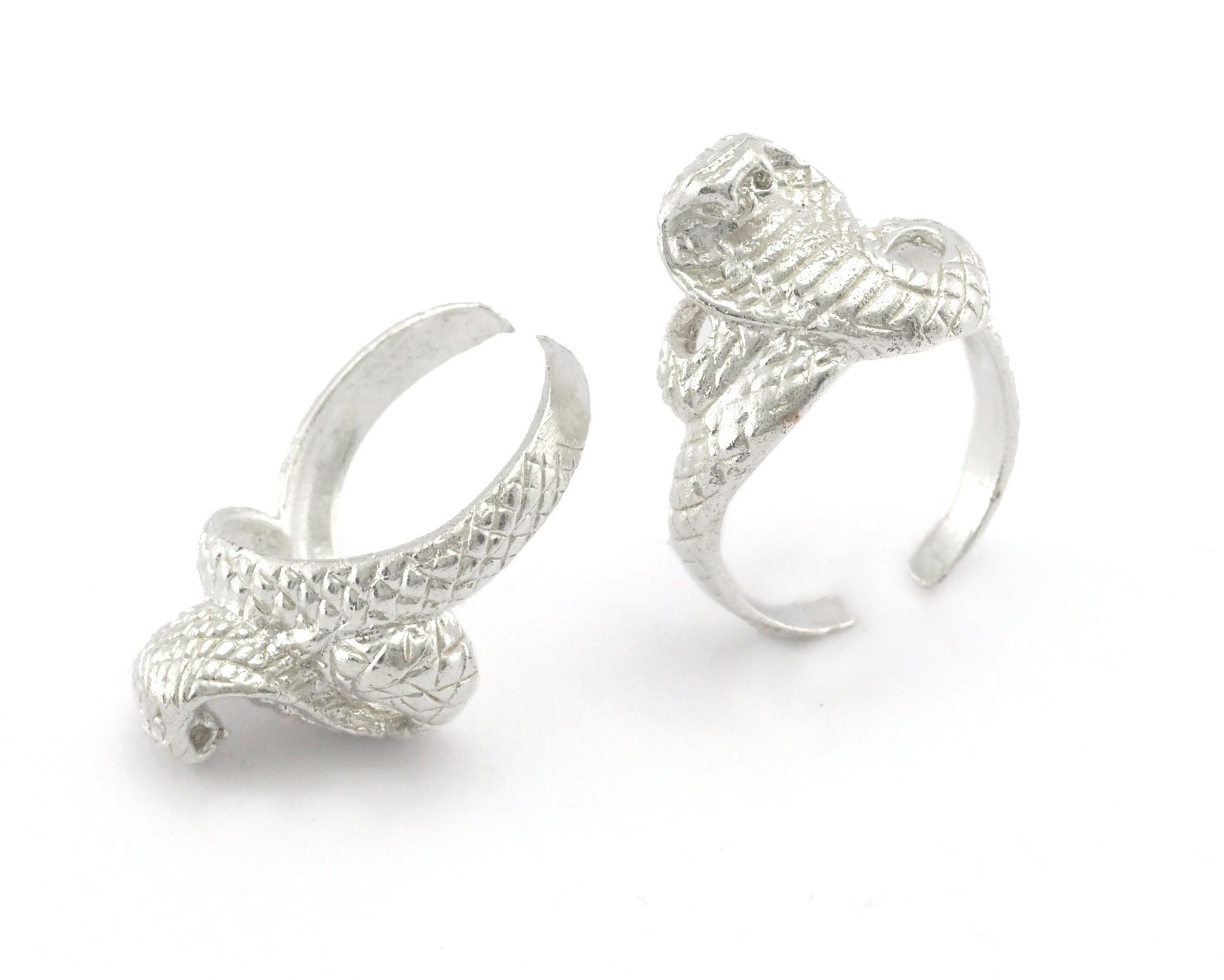 Snake Ring Queen Cobra Adjustable Shiny Silver Plated brass (18mm 8US inner size) Oz3243