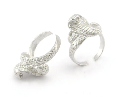 Snake Ring Queen Cobra Adjustable Shiny Silver Plated brass (18mm 8US inner size) Oz3243