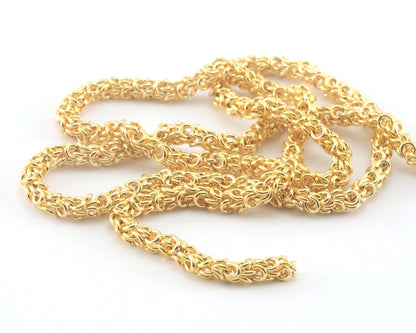 Byzantine Chain 1 meter Handmade Gold Plated Brass 4mm z165