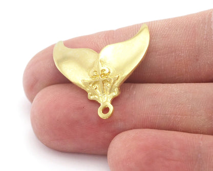 Whale tail Pendant Raw Brass 25x24mm 4481