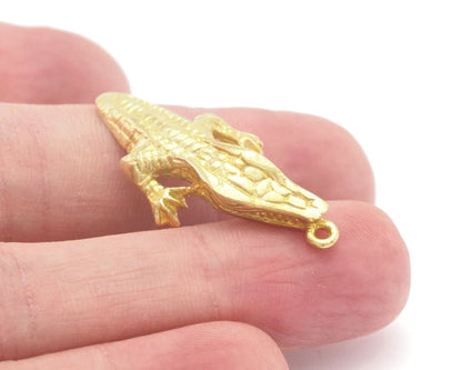 Crocodile Pendant Raw Brass Antique, Shiny Silver , Gold Plated 37x17mm 4483