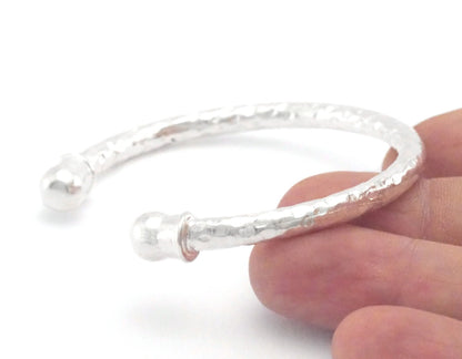 Hammered Bracelet Shiny Silver Plated Brass (55mm inner size - Adjustable ) OZ2960