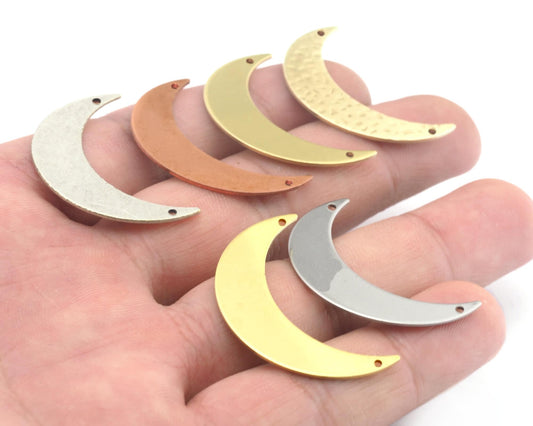 Crescent Moon Hammered , Raw Brass, Antique Silver, Sterling Steel, Copper 35.5mm pendant Findings Charms 3104-220