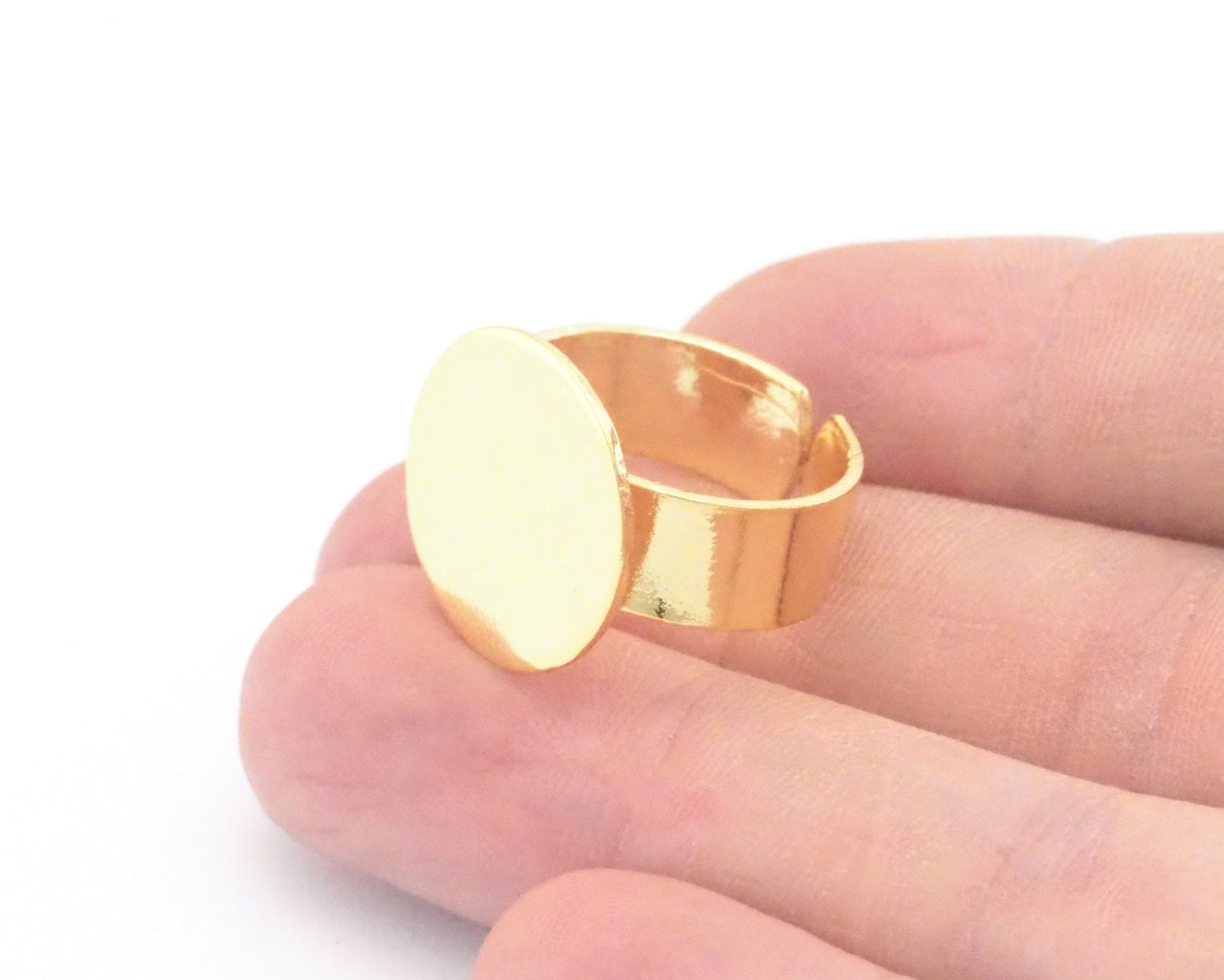 Signet Ring Adjustable Ring Blank - Shiny Gold plated Brass (17.5-20mm 7-10US inner size - Adjustable ) OZ3953