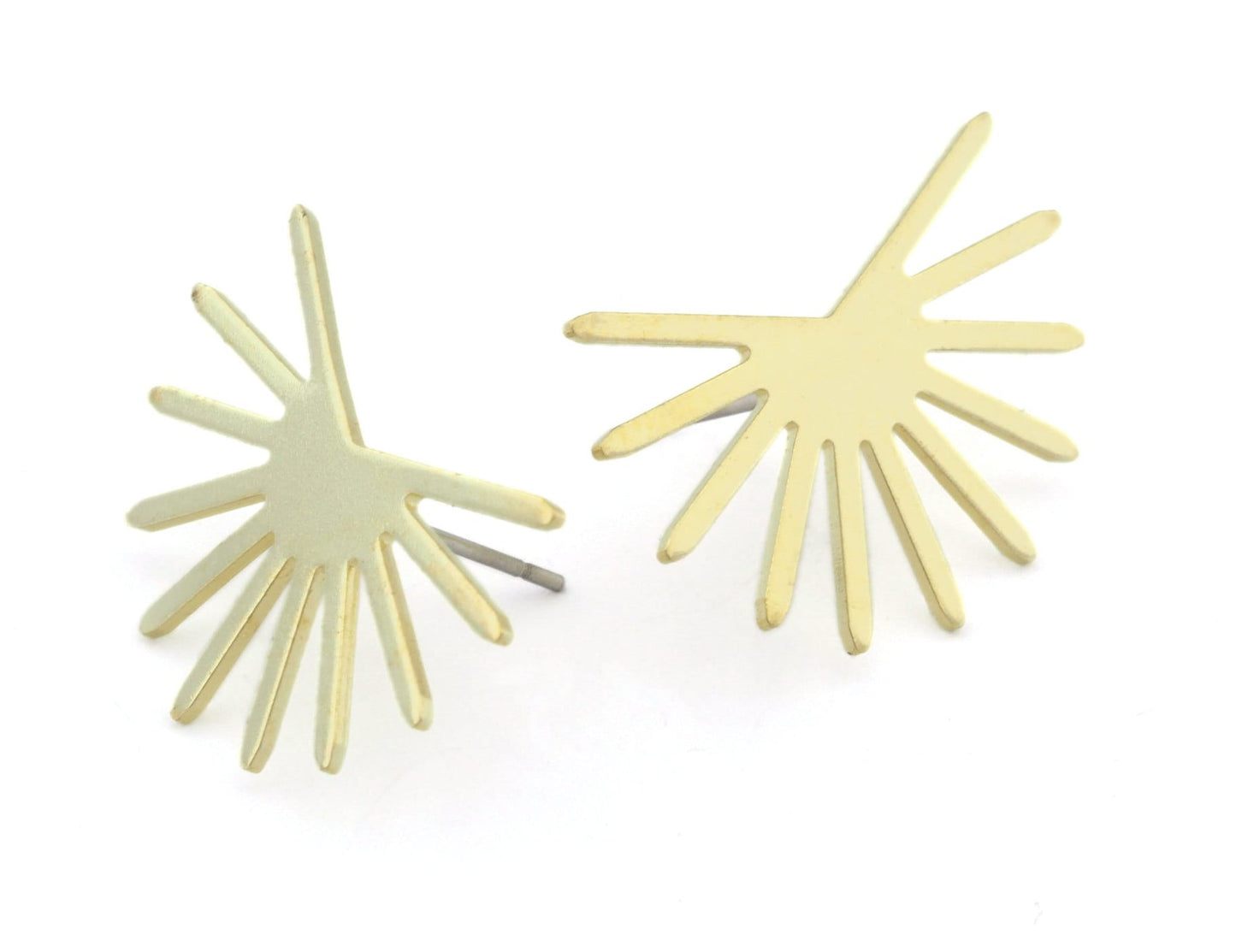 Sun Earring Stud Posts , Raw brass , 25x17.5mm 4562