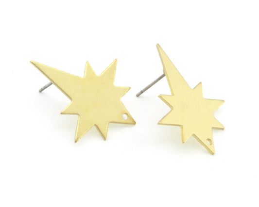North star Earring Stud Posts with dangle hole , Raw brass , 27x21.5mm 4562