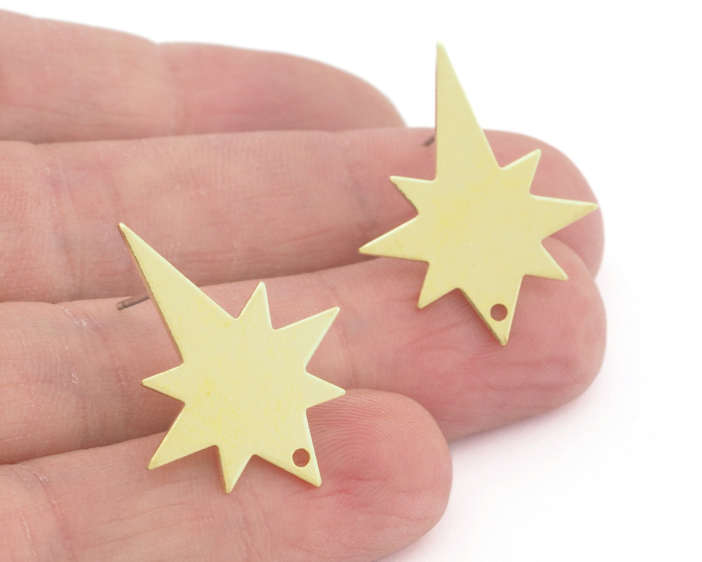 North star Earring Stud Posts with dangle hole , Raw brass , 27x21.5mm 4562