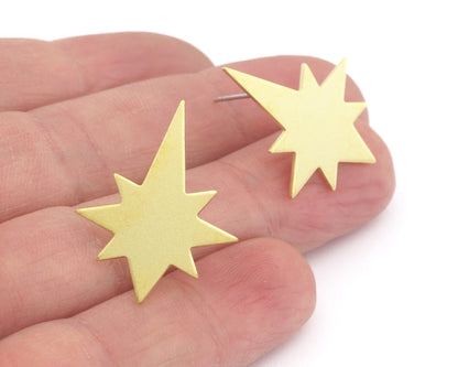 North star Earring Stud Posts , Raw brass , 20x15mm 2266