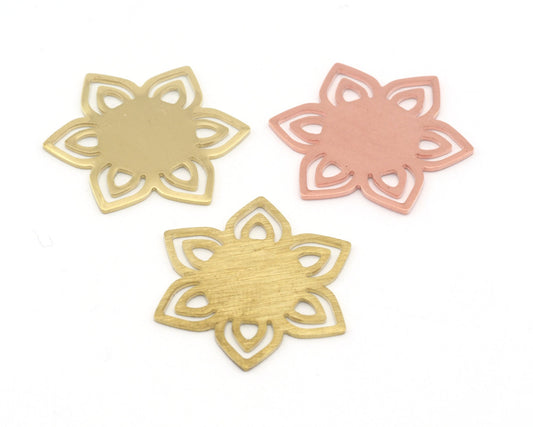 Flower Shape 28.5x25mm raw brass - Brushed Brass - raw copper no hole charms findings 4310-220