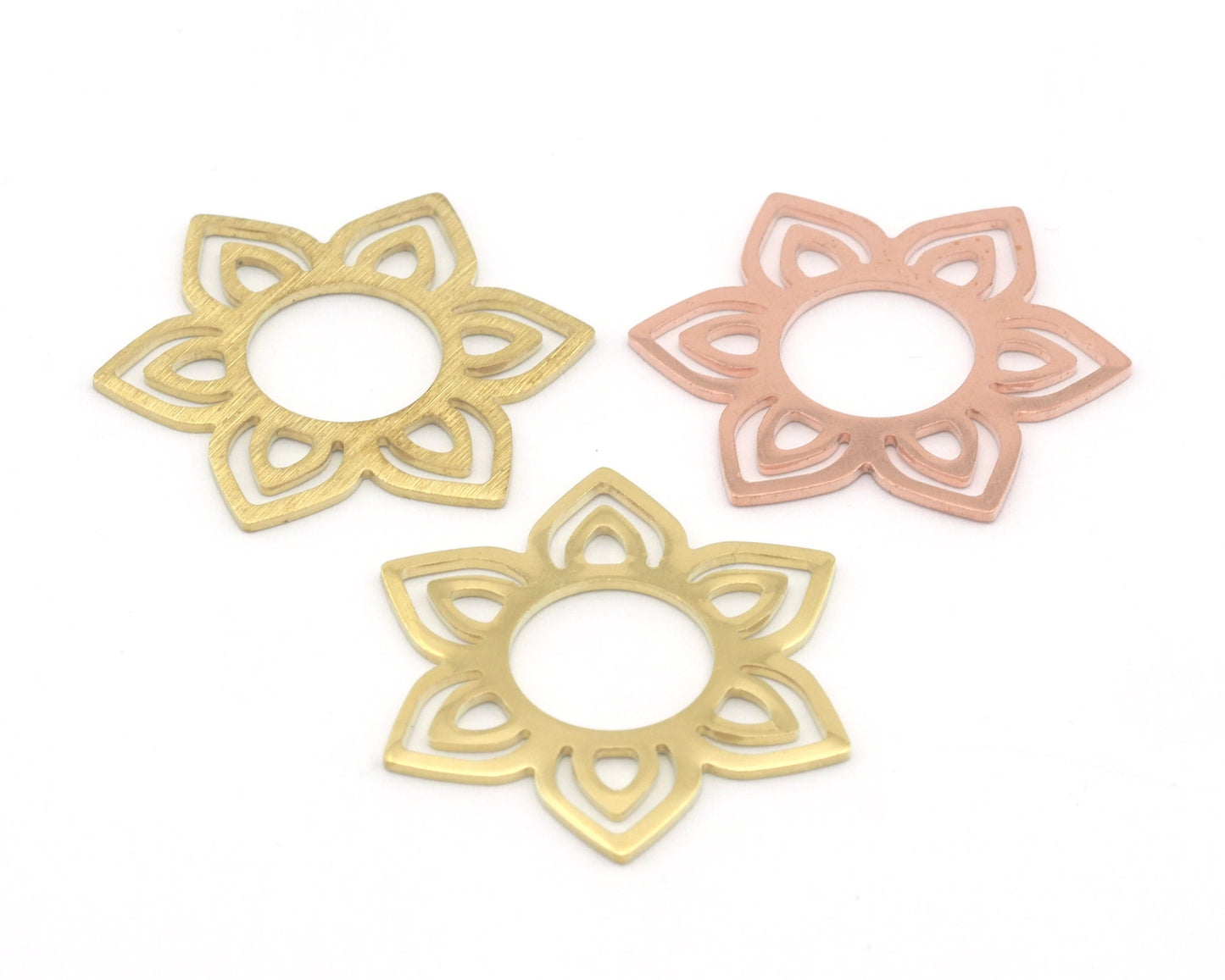 Flower Shape 28.5x25mm raw brass - Brushed Brass - Raw Copper no hole charms findings 4312-155