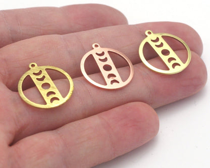 Round Moon 22x24.5mm (States of the moon) Copper - raw brass - brushed brass 1 holes charms findings 4541