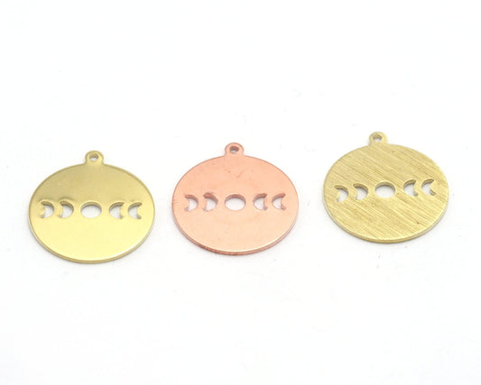 Round Moon 20x18mm (States of the moon) Copper - raw brass - brushed brass 1 holes charms findings 4498
