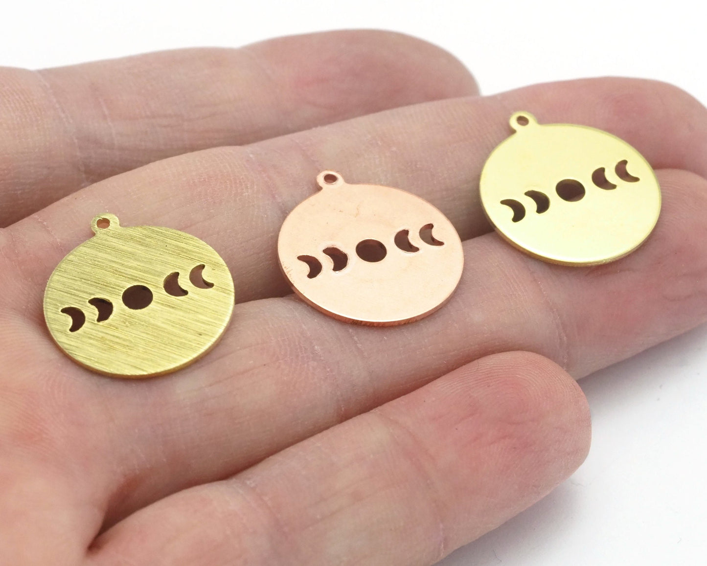 Round Moon 22x24.5mm (States of the moon) Copper - raw brass - brushed brass 1 holes charms findings 4537
