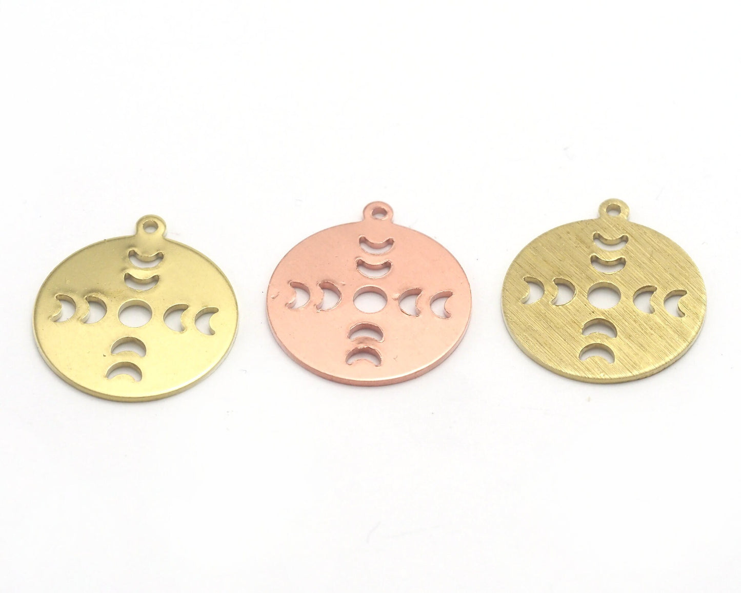 Round Moon 20x18mm (States of the moon) Copper - raw brass - brushed brass 1 holes charms findings 4499