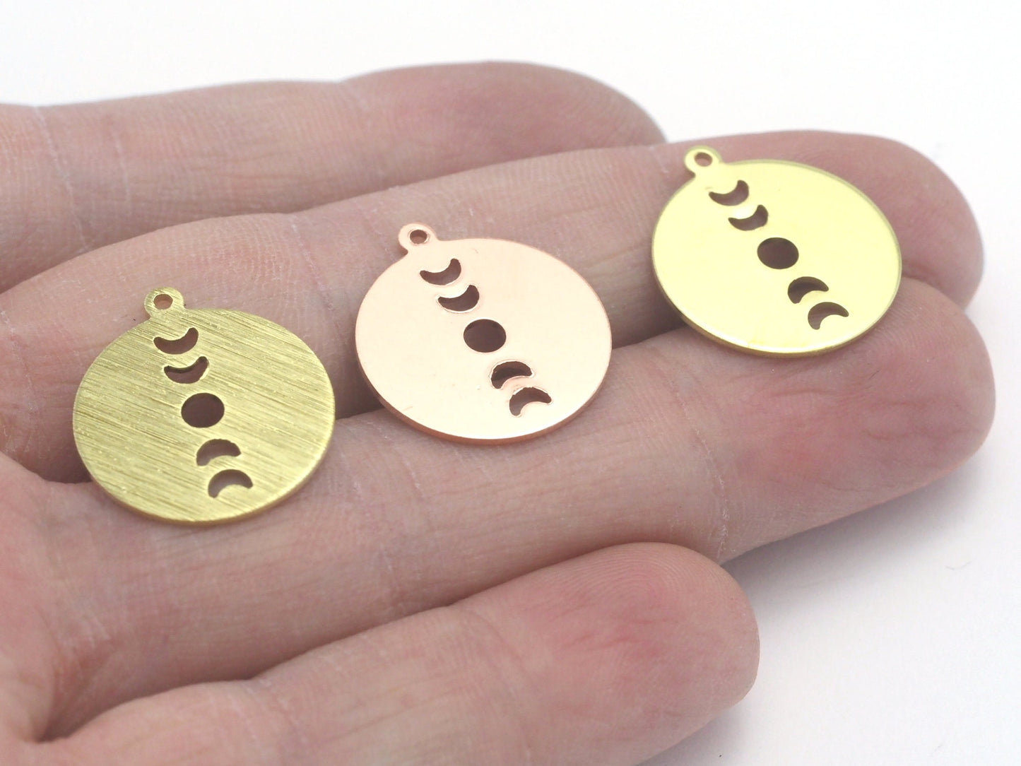 Round Moon 22x24.5mm (States of the moon) Copper - raw brass - brushed brass 1 holes charms findings 4538