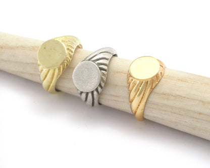 Croissant Signet Ring Blank - Adjustable raw brass (16 mm 18 mm 6-8 US inner size ) 10mm blank size 4400