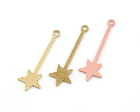 Star Pendant Charms (30x9.5mm) Raw Brass, Brushed Brass, Copper S94
