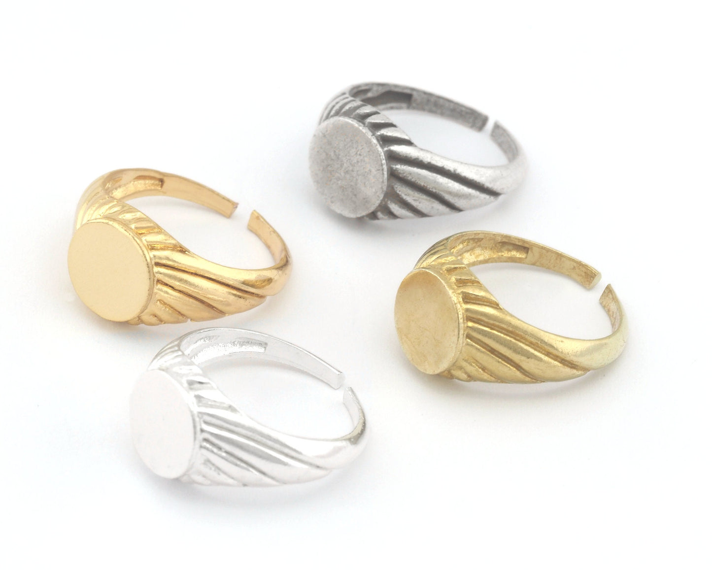 Croissant Signet Ring Blank - Adjustable raw brass - Antique silver - shiny silver - shiny gold plated (6-8 US ) 10mm blank 4400