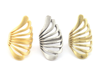 Feather wing Ring Statement Adjustable Raw Brass - Antique silver - Gold plated 3211