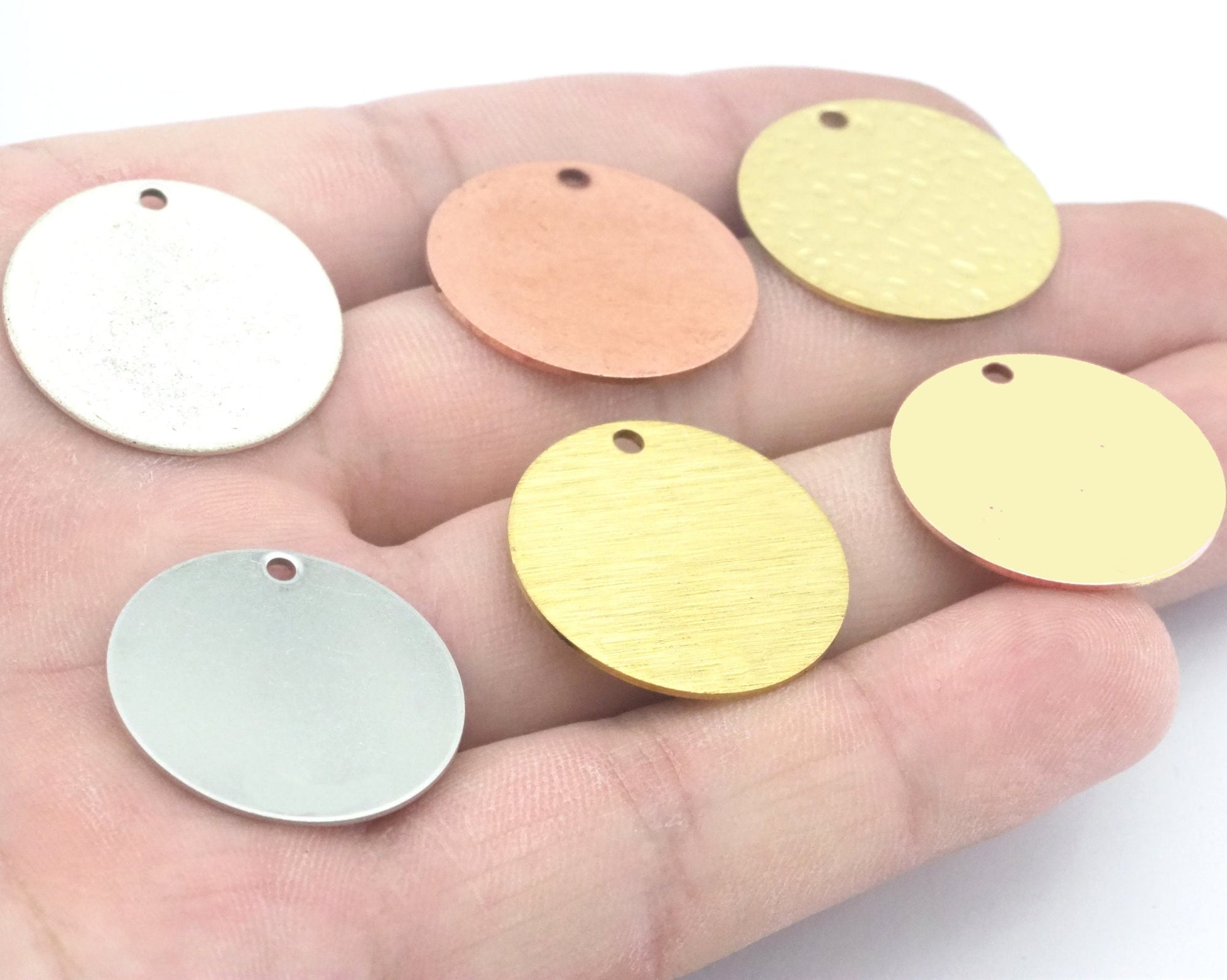 Round Disc Stamp 25mm (2.5mm hole) Charms Raw Brass Copper Stainless Steel (0.8mm thickness) 1 hole findings S72