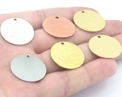 Round Disc Stamp 25mm (2.5mm hole) Charms Raw Brass Copper Stainless Steel (0.8mm thickness) 1 hole findings S72