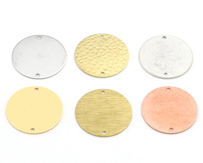 Round Disc Stamp 25mm Charms Raw Brass Copper Stainless Steel (0.8mm thickness) 2 hole findings S73