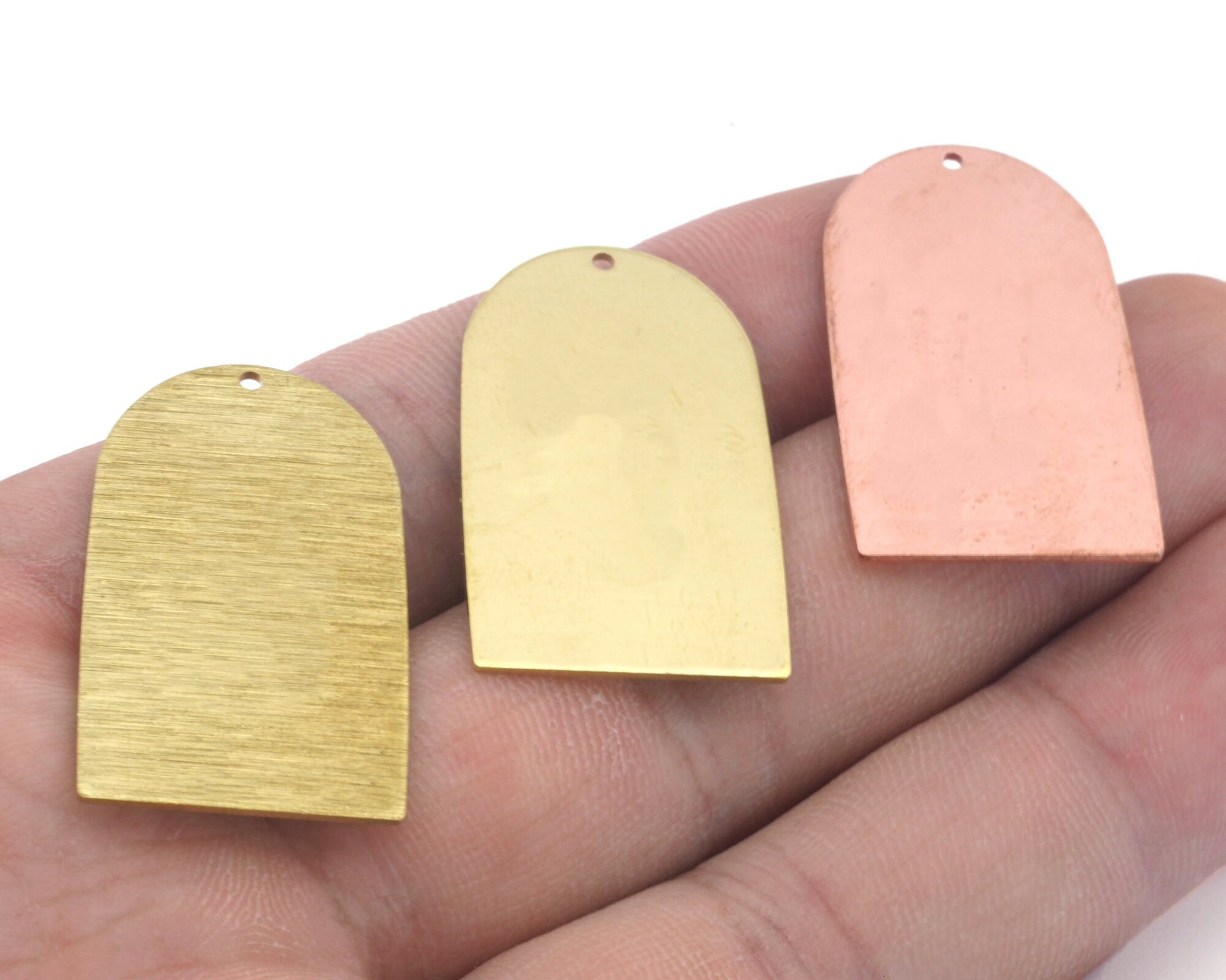 Rectangle Semi Circle 20x35mm Copper - Raw Brushed brass 1 holes charms findings 4681