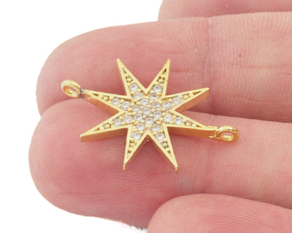 Micro Pave North Star Rhinestone Pendant 25mm gold plated alloy with 2 ring 710