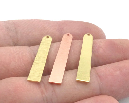 Rectangle Semi Circle Copper - Raw Brushed brass 6x35mm 1 holes charms findings 4534-125