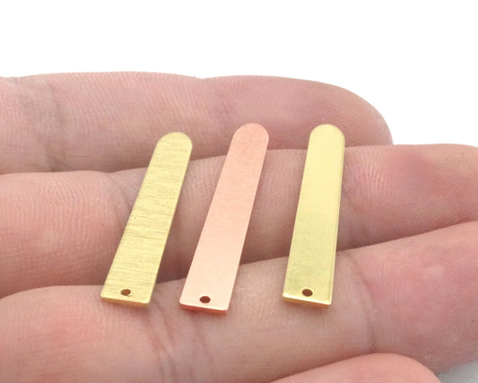 Rectangle Semi Circle Copper - Raw Brushed brass 6x35mm 1 holes charms findings 4536-125
