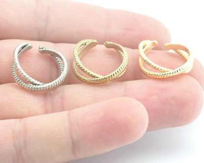 Minimalist Ring Cross Adjustable Ring Raw - Antique Silver -Gold Plated Brass (16.5mm 6US inner size) Oz3852