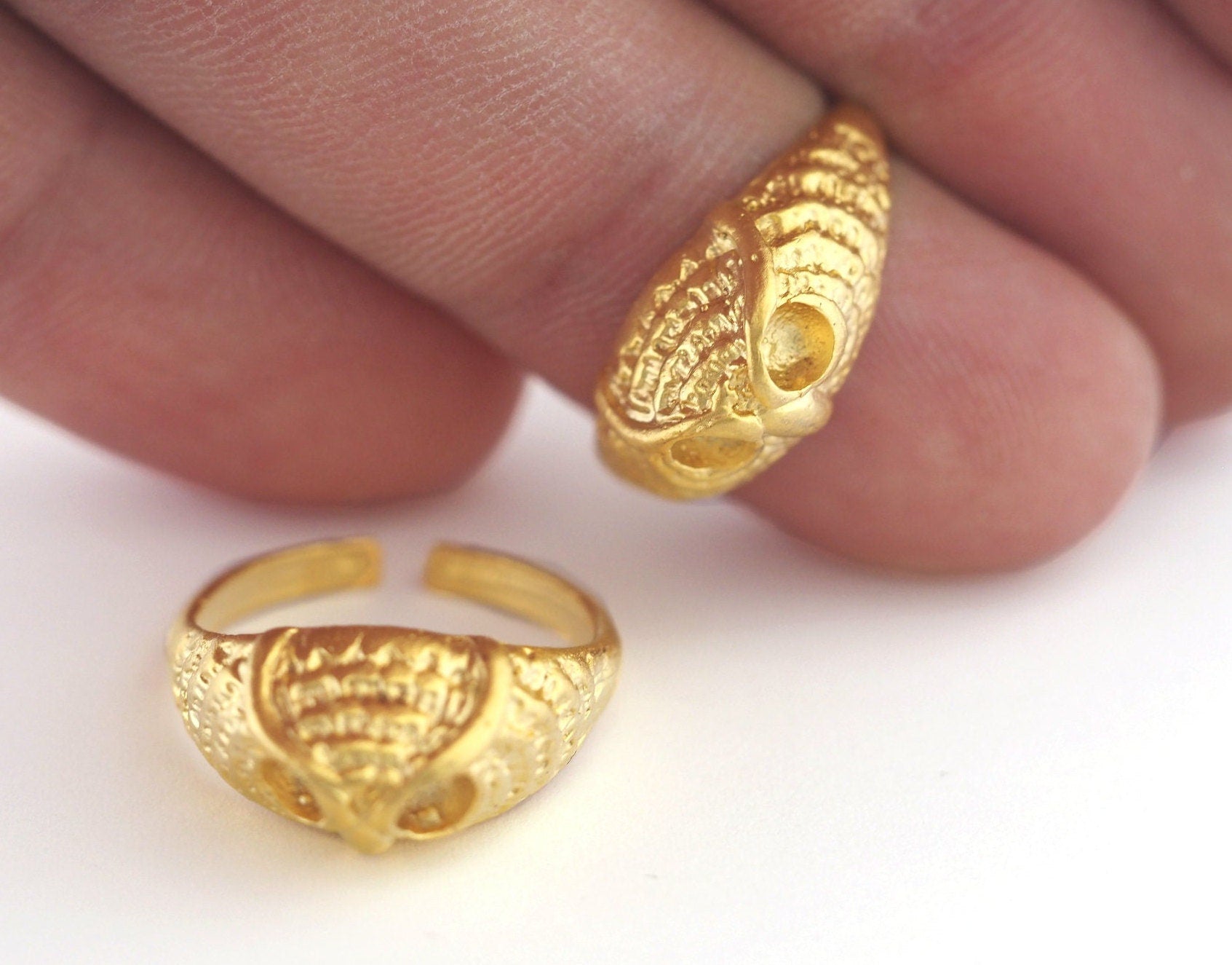 Ring Owl Adjustable Ring Bezel - Matte Gold Plated brass (17mm 7US inner size - Adjustable ) OZ2848