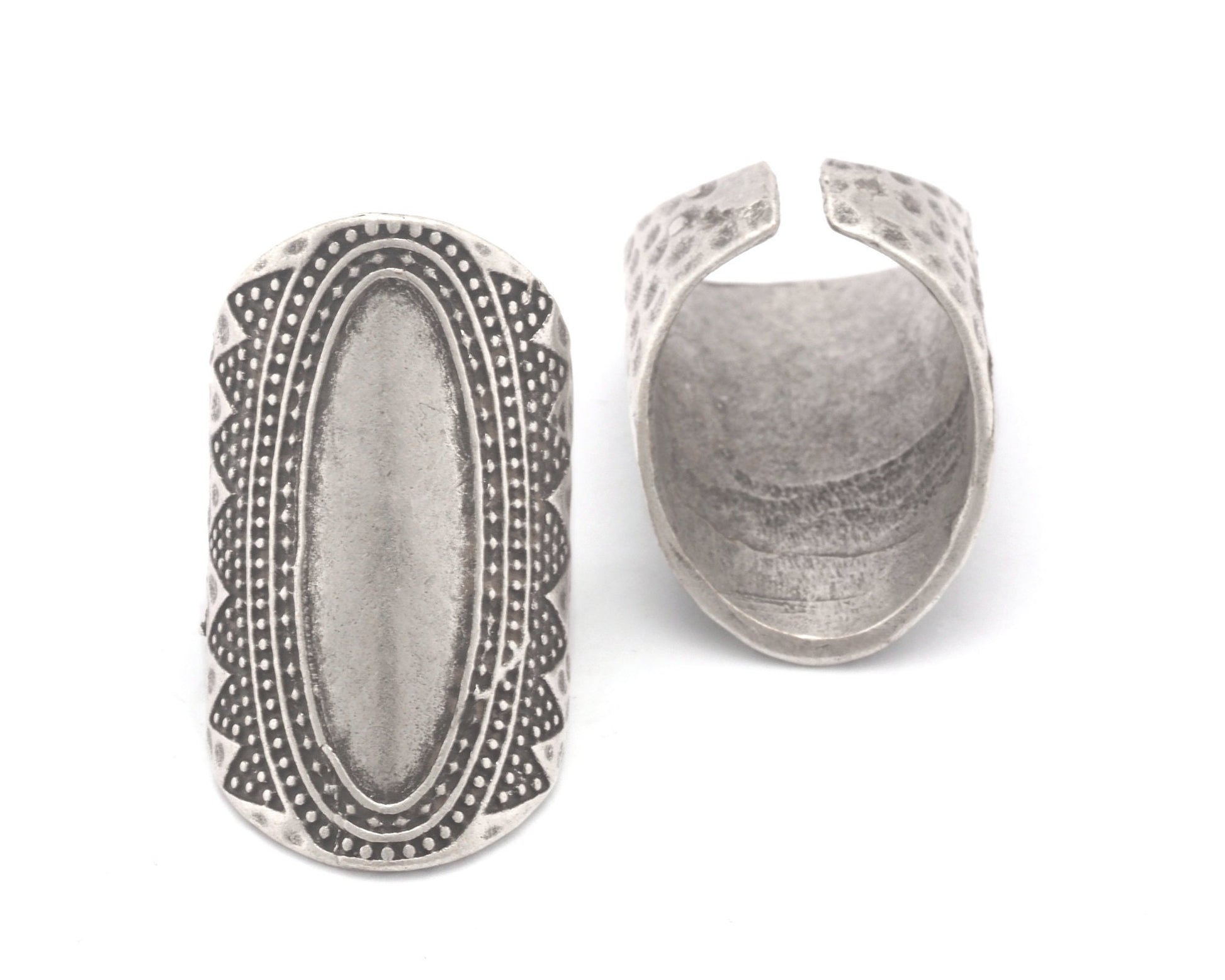 Hammered tube textured adjustable Ring Antique silver plated Brass 37mm (17.5mm 7US inner size) 4694