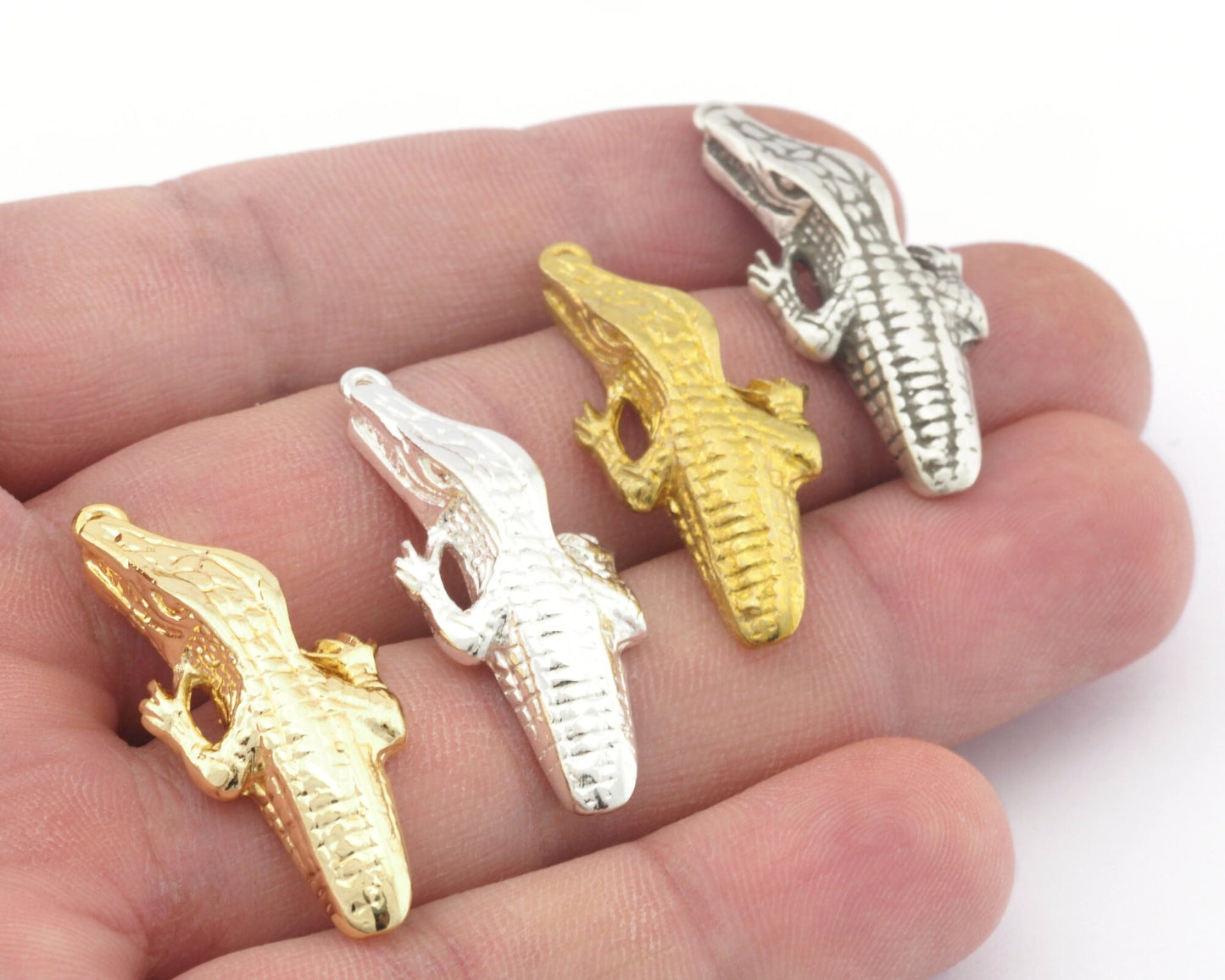 Crocodile Pendant Raw Brass Antique, Shiny Silver , Gold Plated 37x17mm 4483