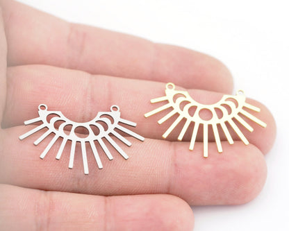 Moon Statement Sun Charms Pendant Raw Brass, Stainless Steel 36x24mm 0.5 mm 2 hole Findings 3754
