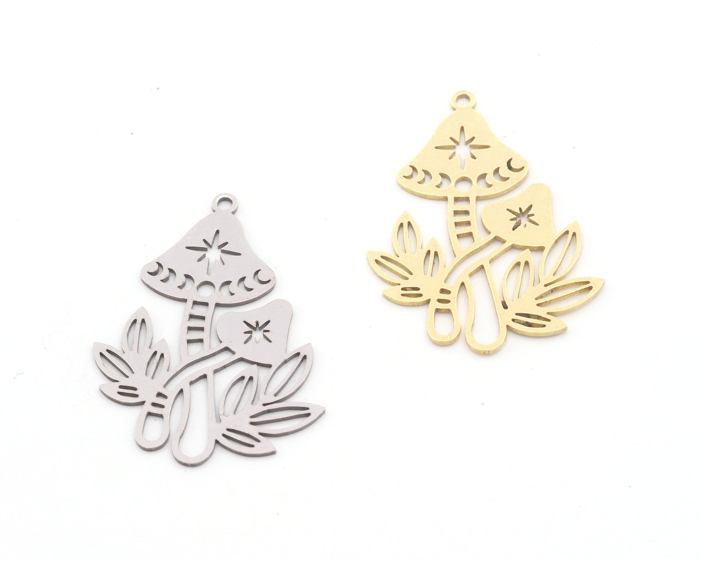 Moon Statement North Star Mushroom Charms Pendant Raw Brass, Stainless Steel 38x22mm 0.5 mm 1 hole Findings 3576