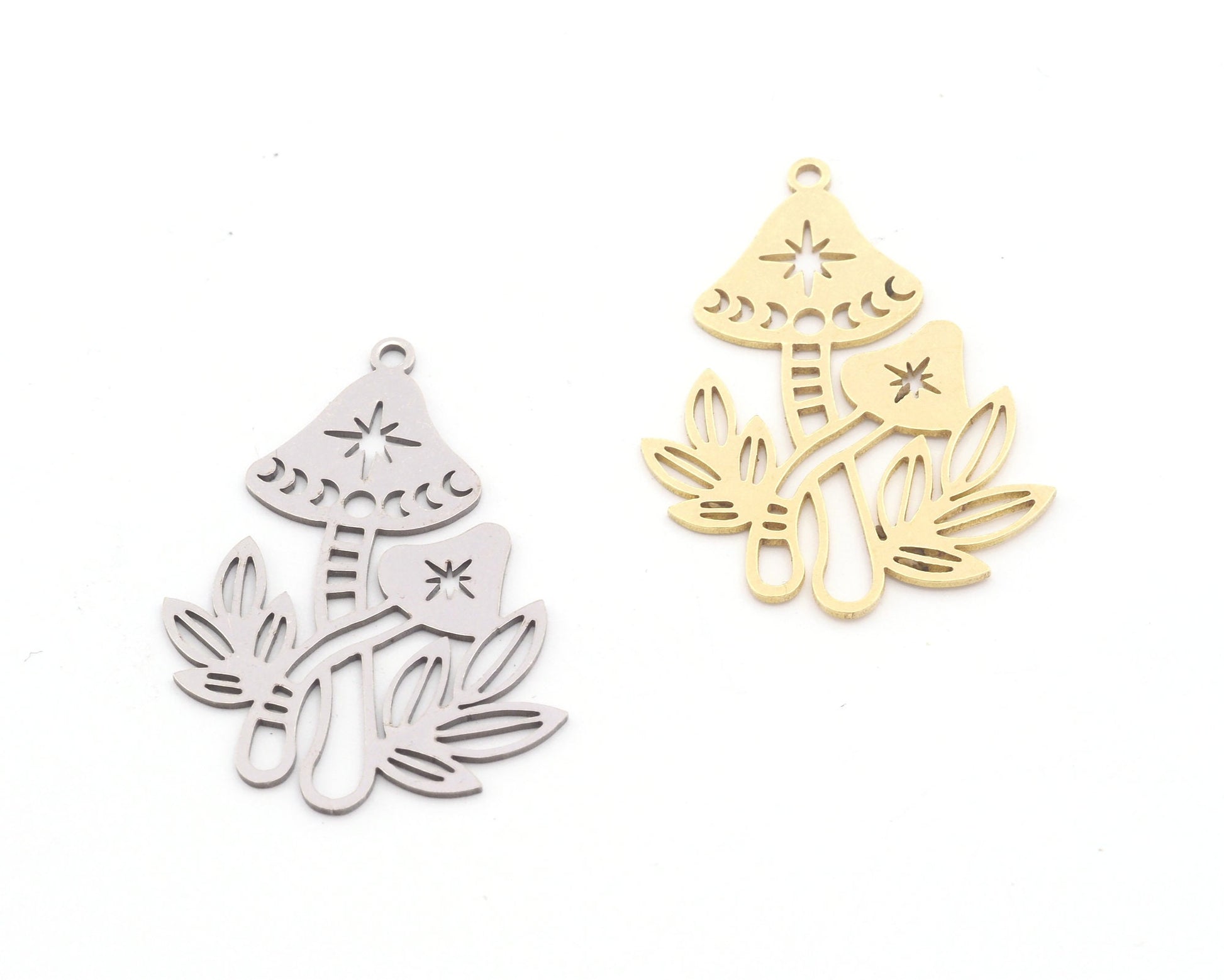 Moon Statement North Star Mushroom Charms Pendant Raw Brass, Stainless Steel 38x22mm 0.5 mm 1 hole Findings 3576