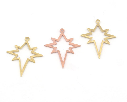 North Star 30x22mm Copper - raw brass - brushed brass one holes charms findings 4548-67