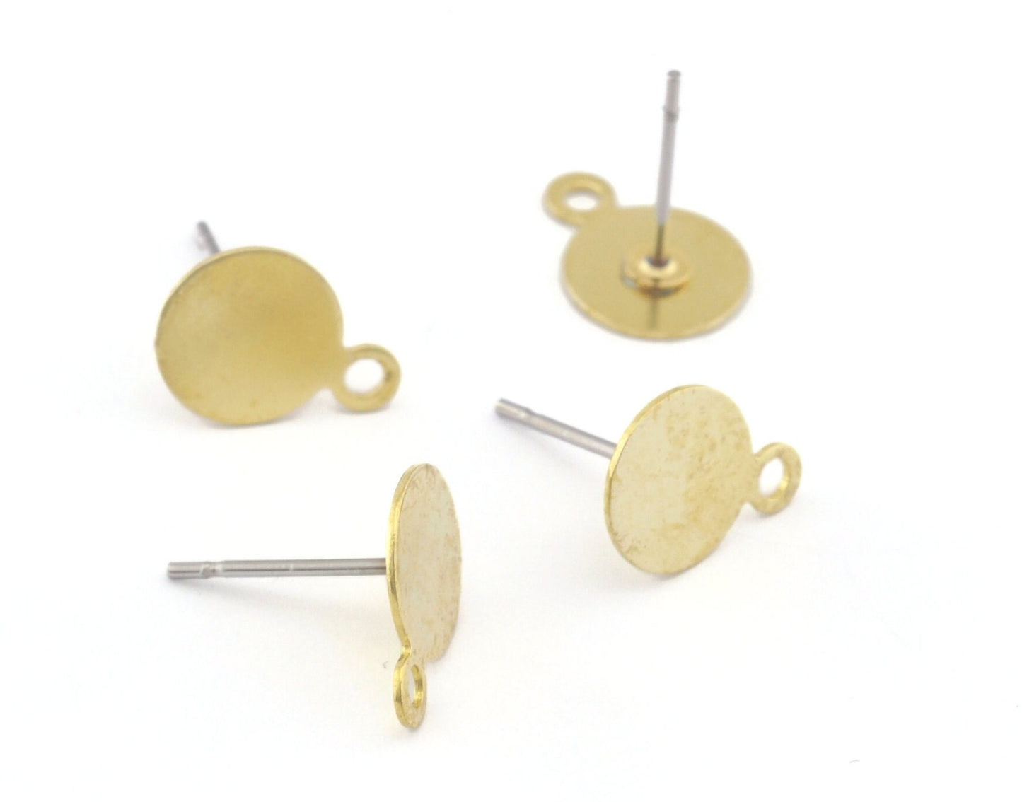 Circle Earring Stud posts with dangle loop Raw brass 11x8mm 4555