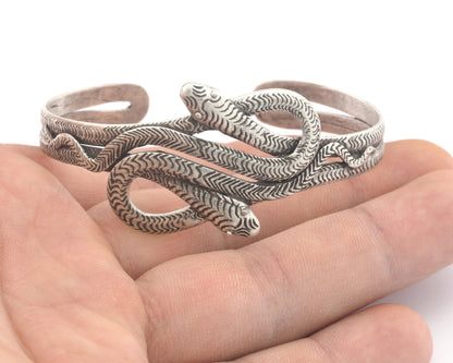 Snakes Bracelet Antique Silver Plated Brass (55 - 70 mm inner size - Adjustable ) OZ4561