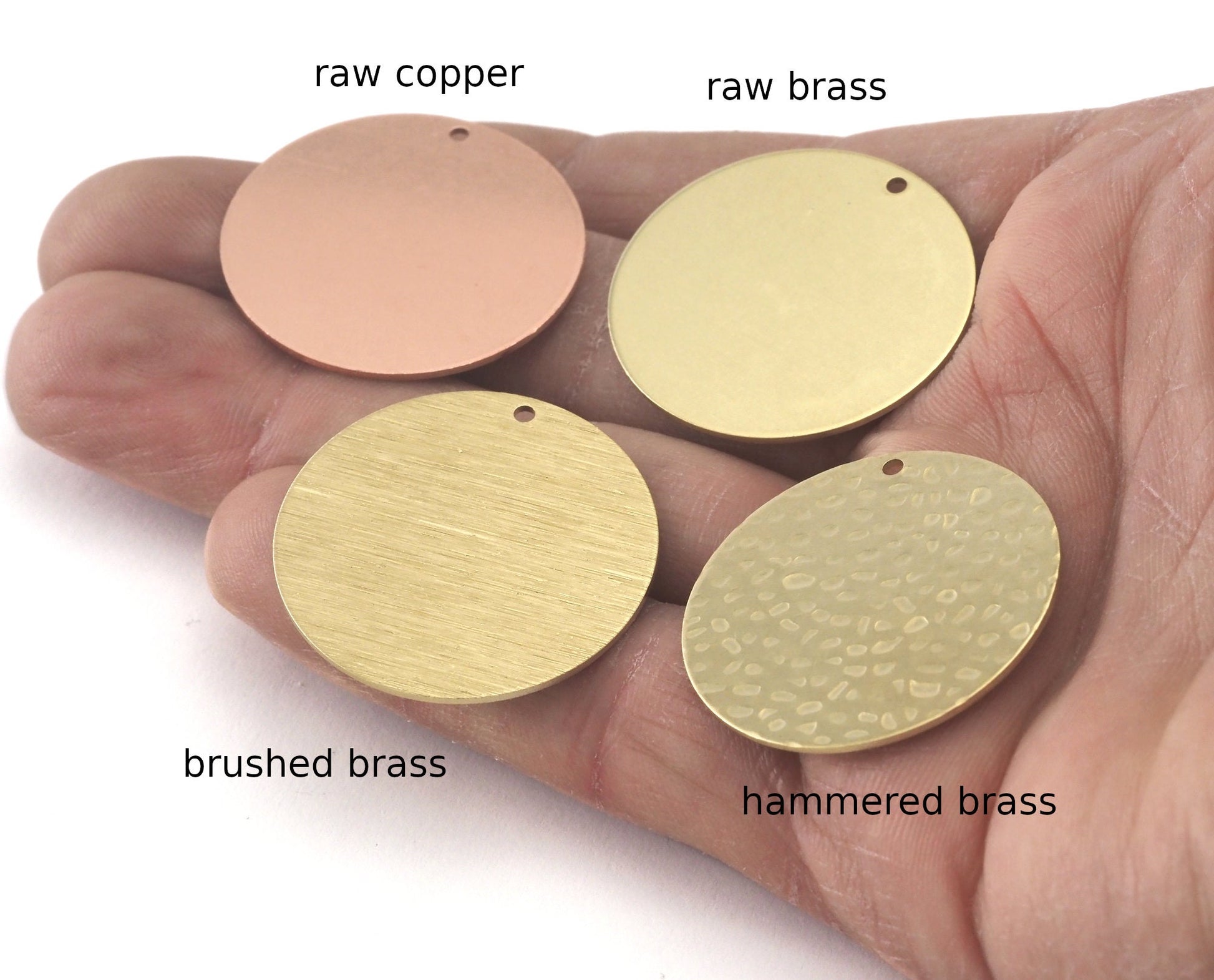 Round Circle Disc Tag Stamping Charms Raw Brass - Brushed Brass - Raw Copper - Stainless Steel 30mm 1 hole Findings S23