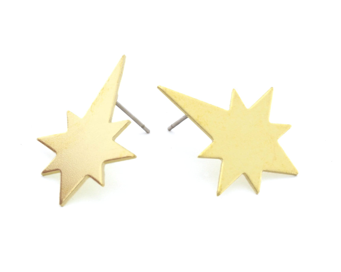 North star Earring Stud Posts , Raw brass , 20x15mm 2266