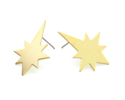 North star Earring Stud Posts , Raw brass , 20x15mm 2266