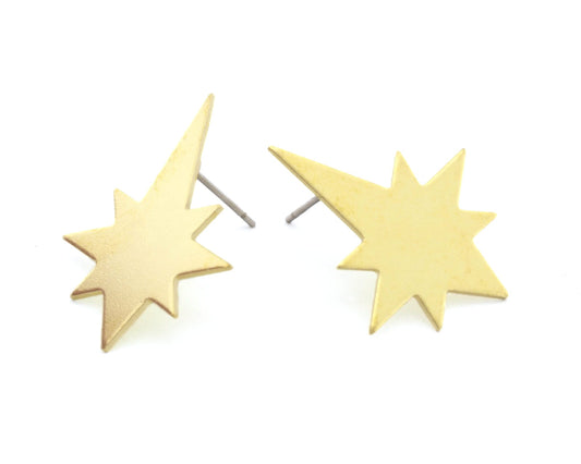 North star Earring Stud Posts , Raw brass , 20x15mm 2266